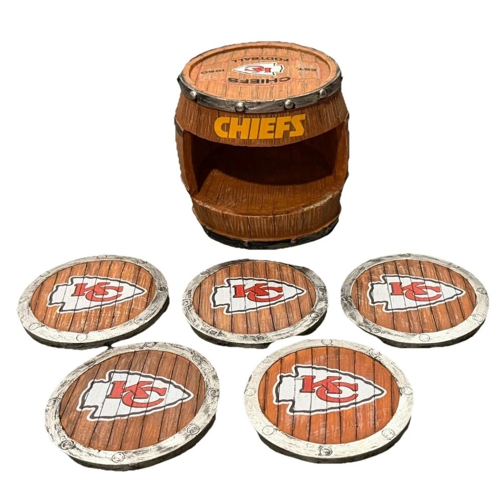 NFL Kansas City Chiefs Drink Coaster Set in Barrel Holder FOCO NEW